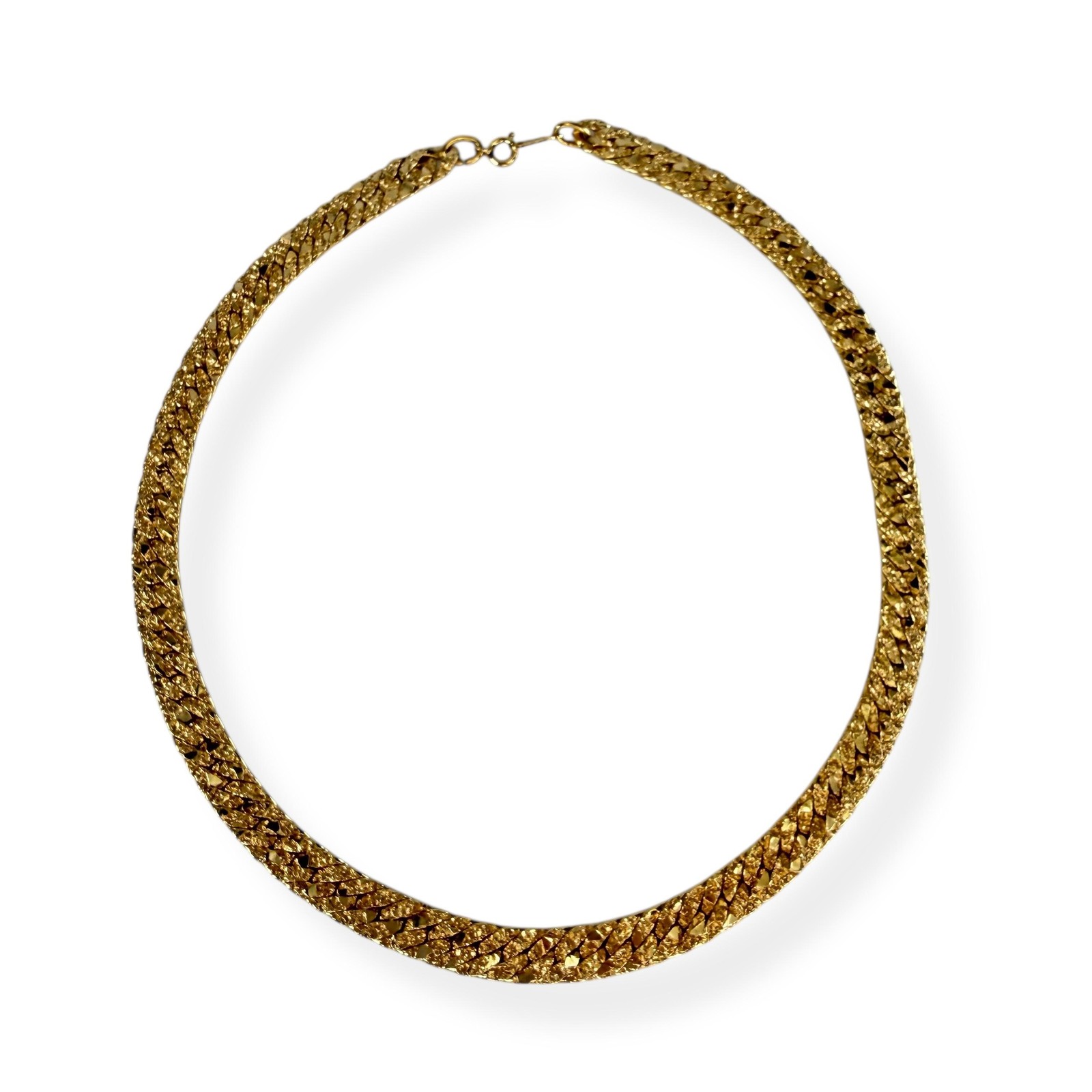 I.O.G Gold Tone Textured Nugget Chain Necklace Wide Flat Collar Choker