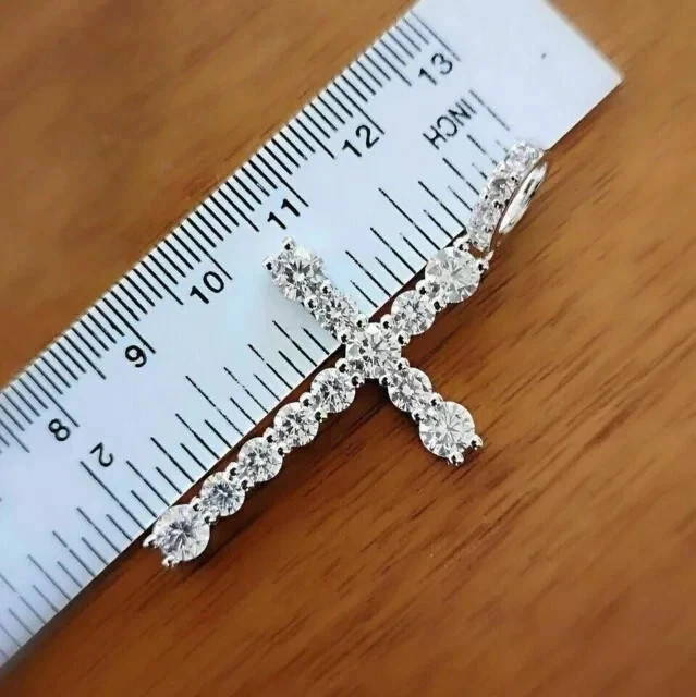 3.00Ct Round Cut Lab Created Diamond Cross Pendant In 14K White Gold Plated