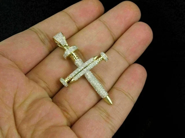 2.5Ct Lab Grown Diamond Nail Cross Religious Pendant 14k Yellow Gold Plated