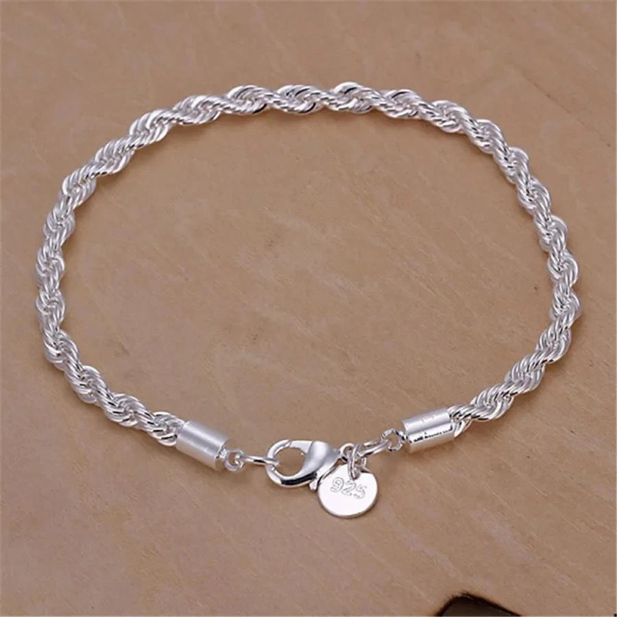 4mm Diamond Cut Solid 925 Sterling Silver Italian Rope Chain Men’s Necklace