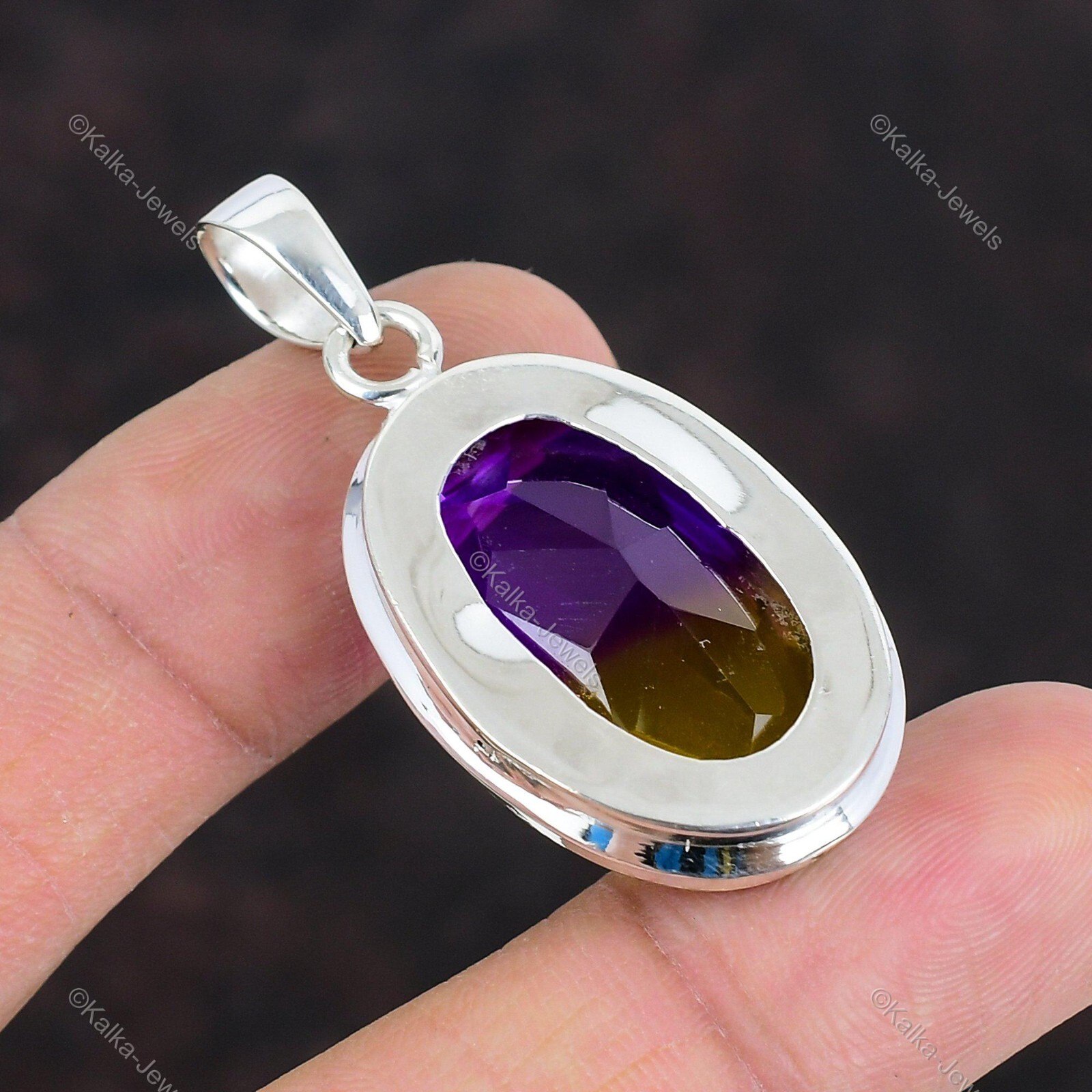 Natural Ametrine Gemstone Pendant Purple 925 Sterling Silver Indian Jewelry