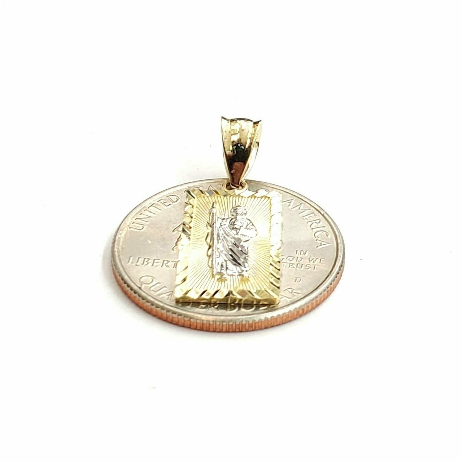 14k two tone gold rectangular saint Jude juda pendant charm religious gift 1.4g
