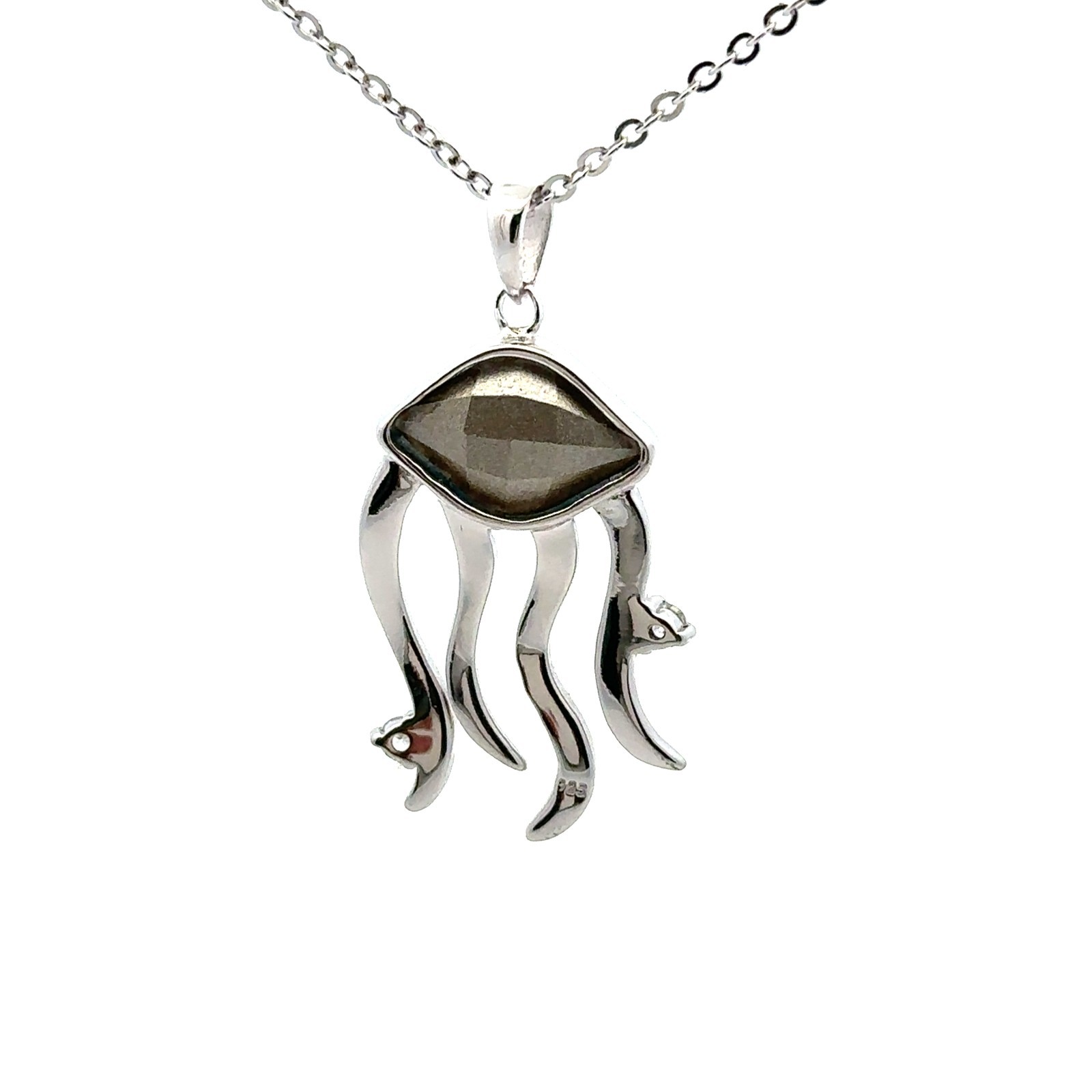 Sterling Silver And CZ Jellyfish Necklace (3/4 x 1 1/2 Inch) 18 + 1 In. Extender