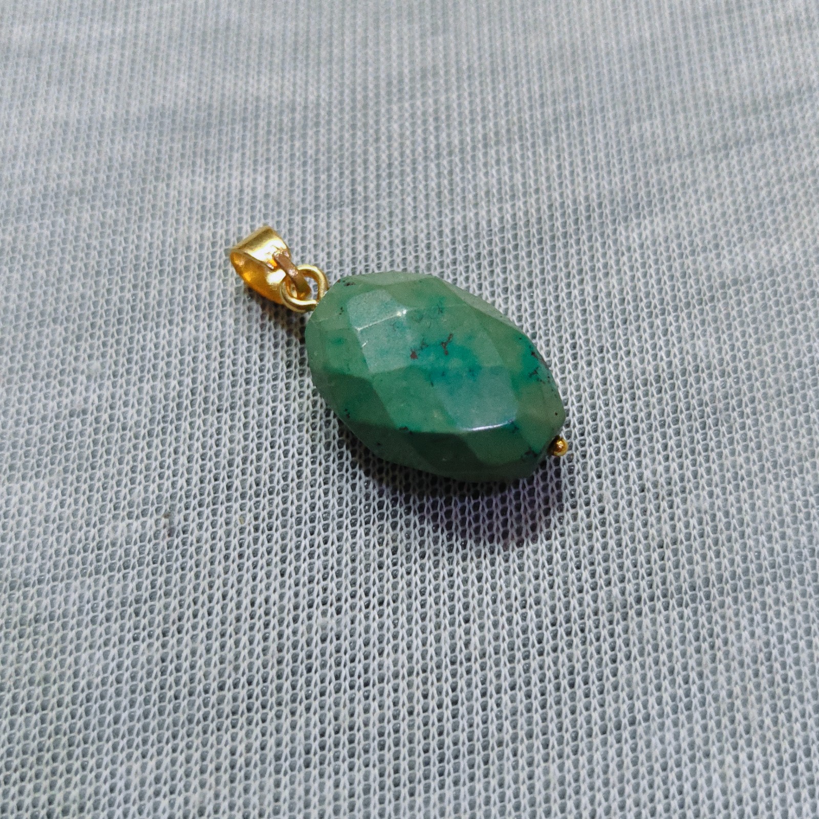 Natural Tibet Turquoise Oval Cut Beads Brass Pendant Handmade Gemstone Jewellery