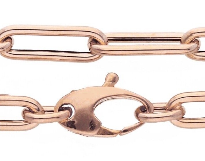 18K ROSE GOLD CHAIN ROUNDED TUBE OVAL PAPER CLIP 3x9mm LINK, 18″ 45cm ITALY MADE