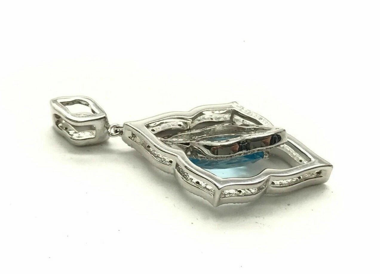 2Ct Marquise Blue Topaz Edgy Floating Drop Dangle Pendant 14K White Gold Finish