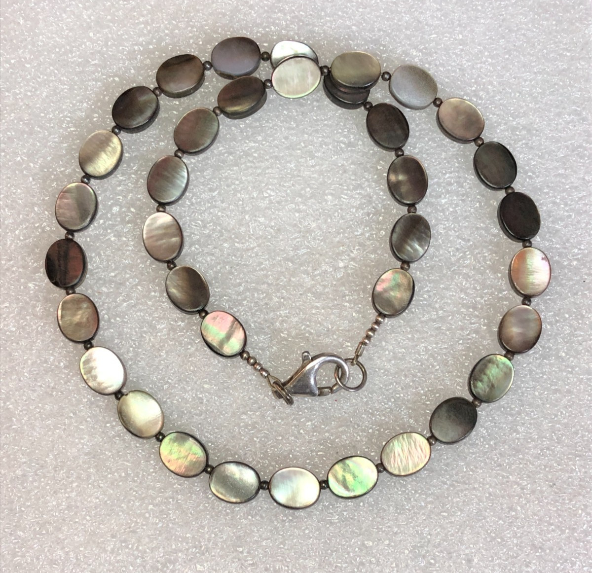 Natural Tahitian Mother of Pearl Gemstone Bead Strand Necklace 925 Silver 6120