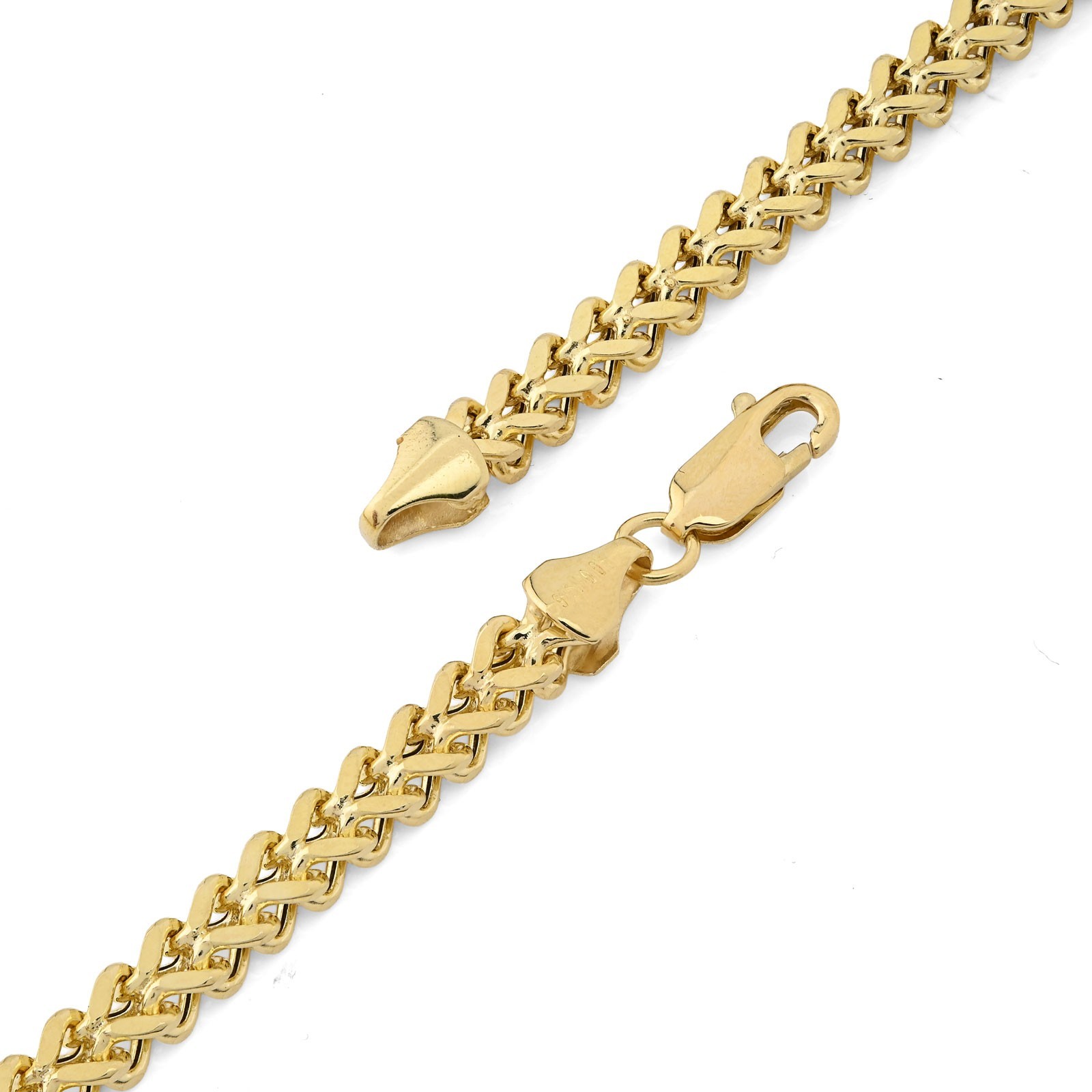 4MM Franco Chain Real 1/10th 10k Yellow Gold Bonded 925 Silver 18 Inch Neckalce