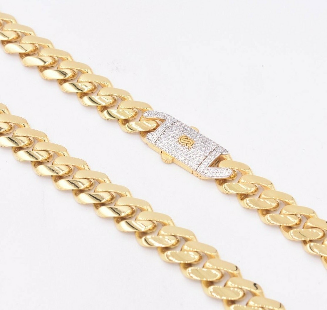 13mm Miami Cuban Royal Link Chain Necklace Box Clasp Real 14K Yellow Gold