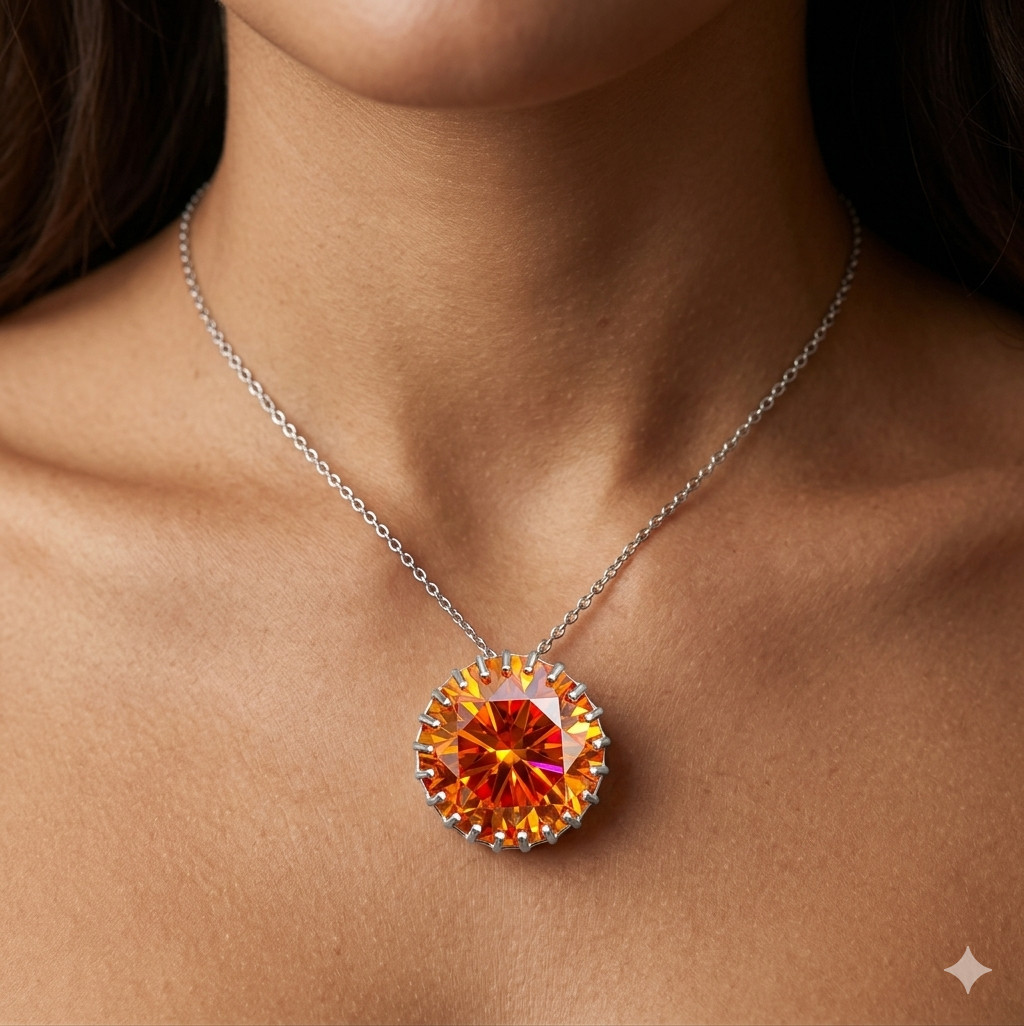 HUGE 26.75 Ct Certified Flame Orange Diamond Pendant Necklace-FREE Diamond Studs