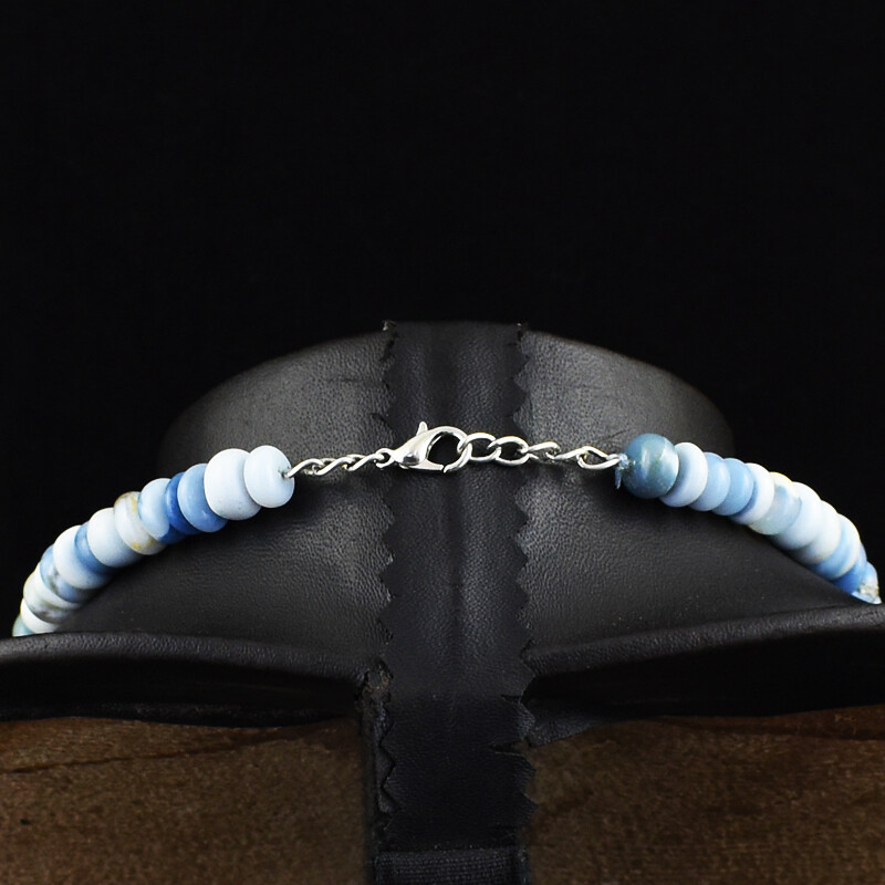 349 Cts Earth Mined Blue Lace Agate Rondelle Beads Womens Necklace JK 04E330