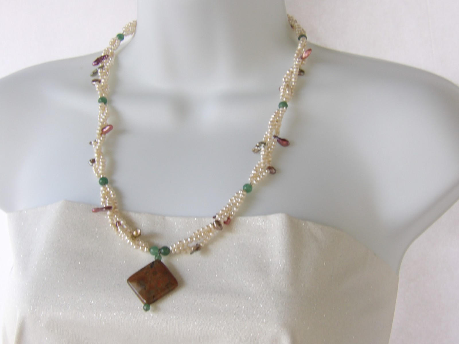 23 inches long Multicolor Aventurine & Genuine Freshwater Pearl Necklace NK958