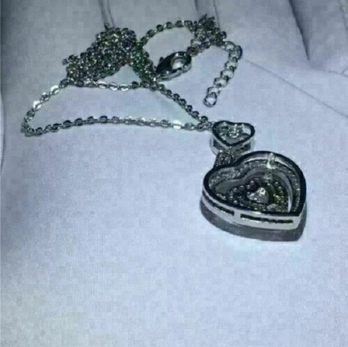 1.50Ct Heart & Round Cut Diamond Bezel Halo Pendant Necklace 14K White Gold Over