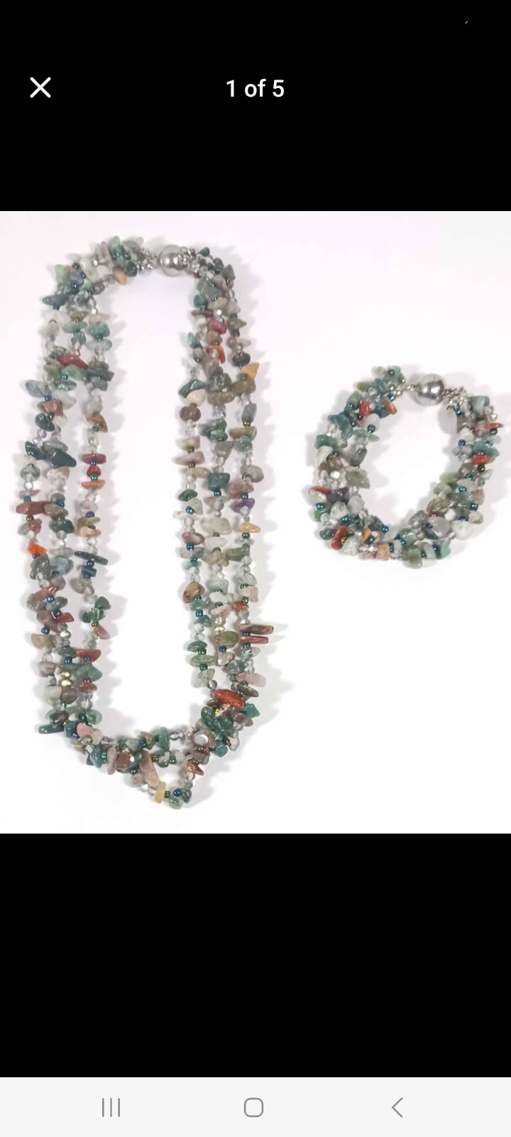 Multi strand natural semi precious stone bead necklace and bracelet set Magnet