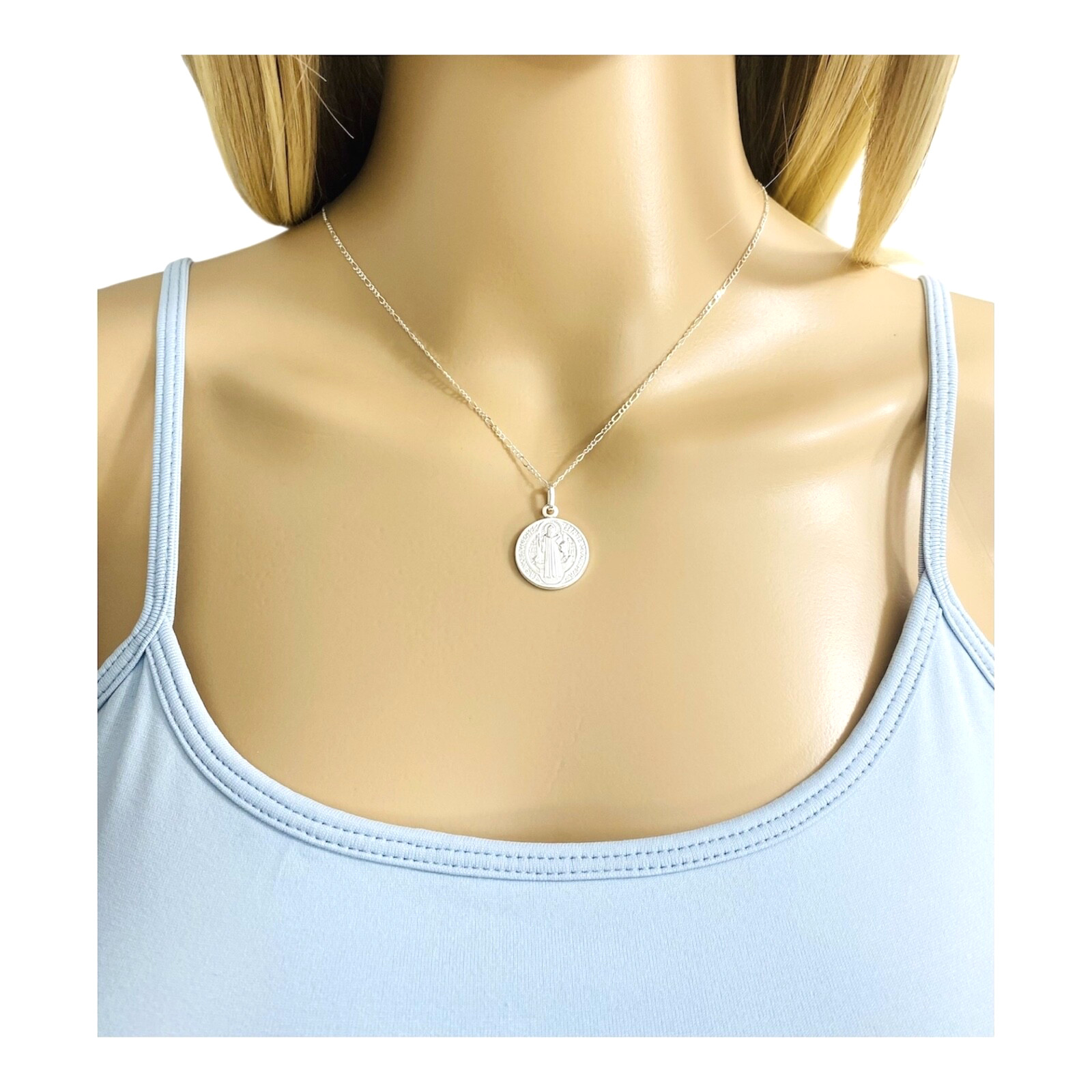 925 Sterling Silver Saint Benedict Pendant Necklace- 18mm San Benito Medal- P158