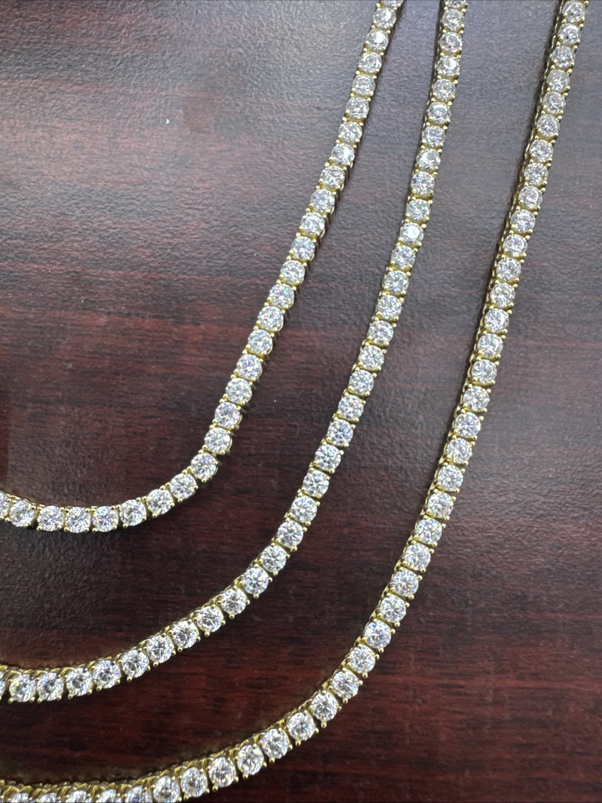 MOISSANITE Tennis Chain Real 925 Silver Yellow Rose Gold Plated Necklace