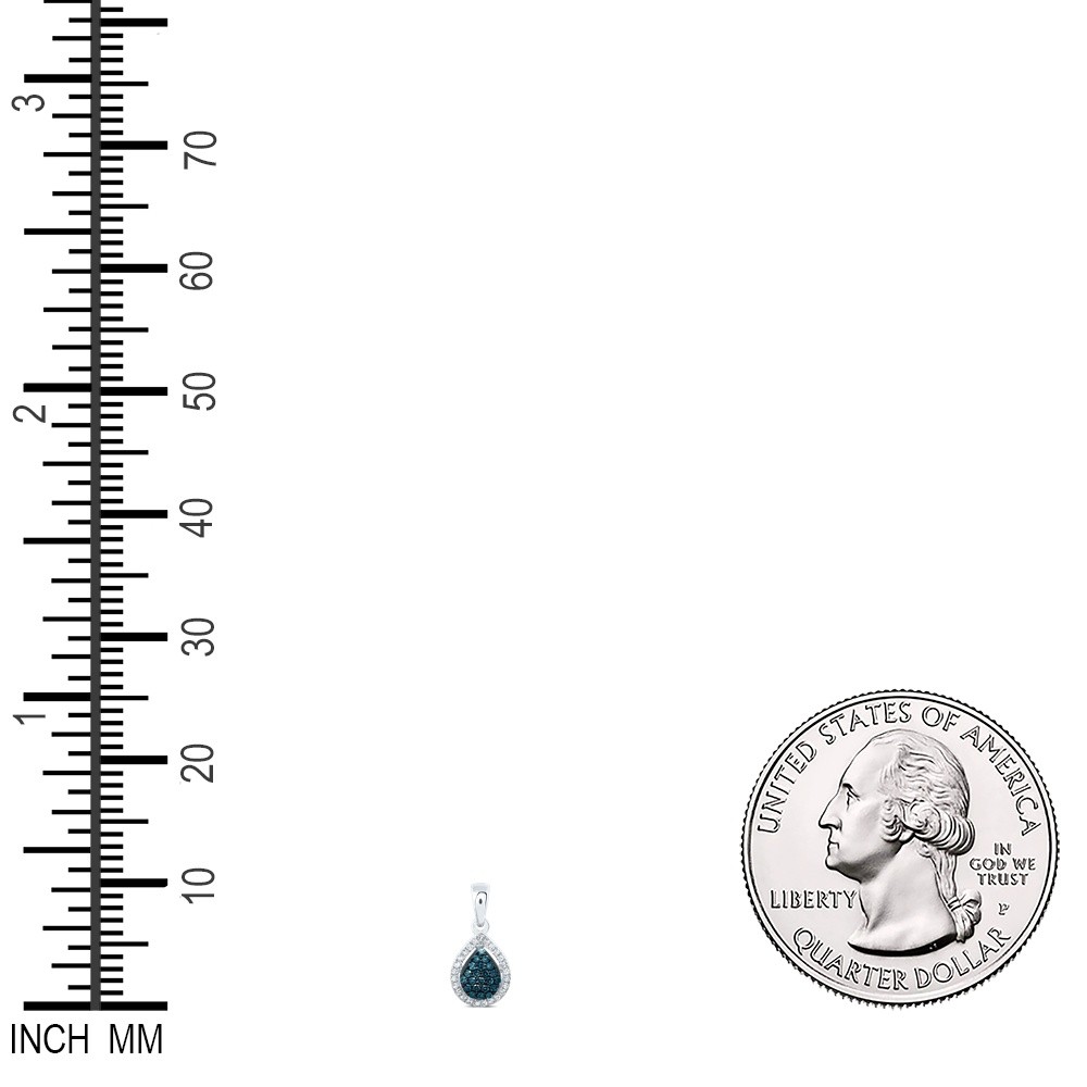 0.15 Ctw Natural Diamond Blue Teardrop Pendant 10k White Gold