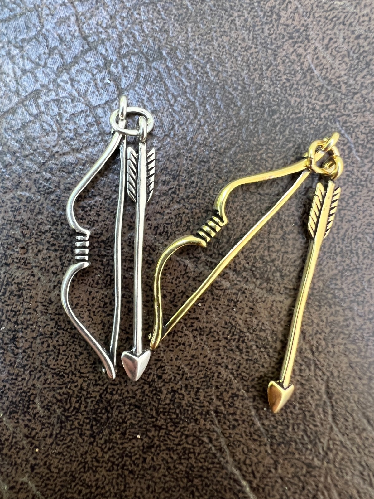 Real 925 Silver / 14k Gold Plated Bow and Arrow Cupid Pendant Necklace Charm
