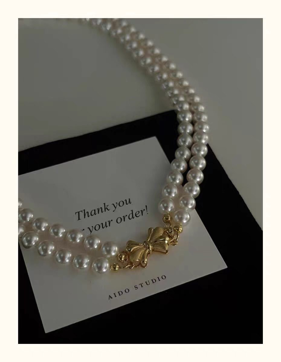 Double stranded AAA 6mm natural akoya white pearl necklace 40CM18K gold buckle