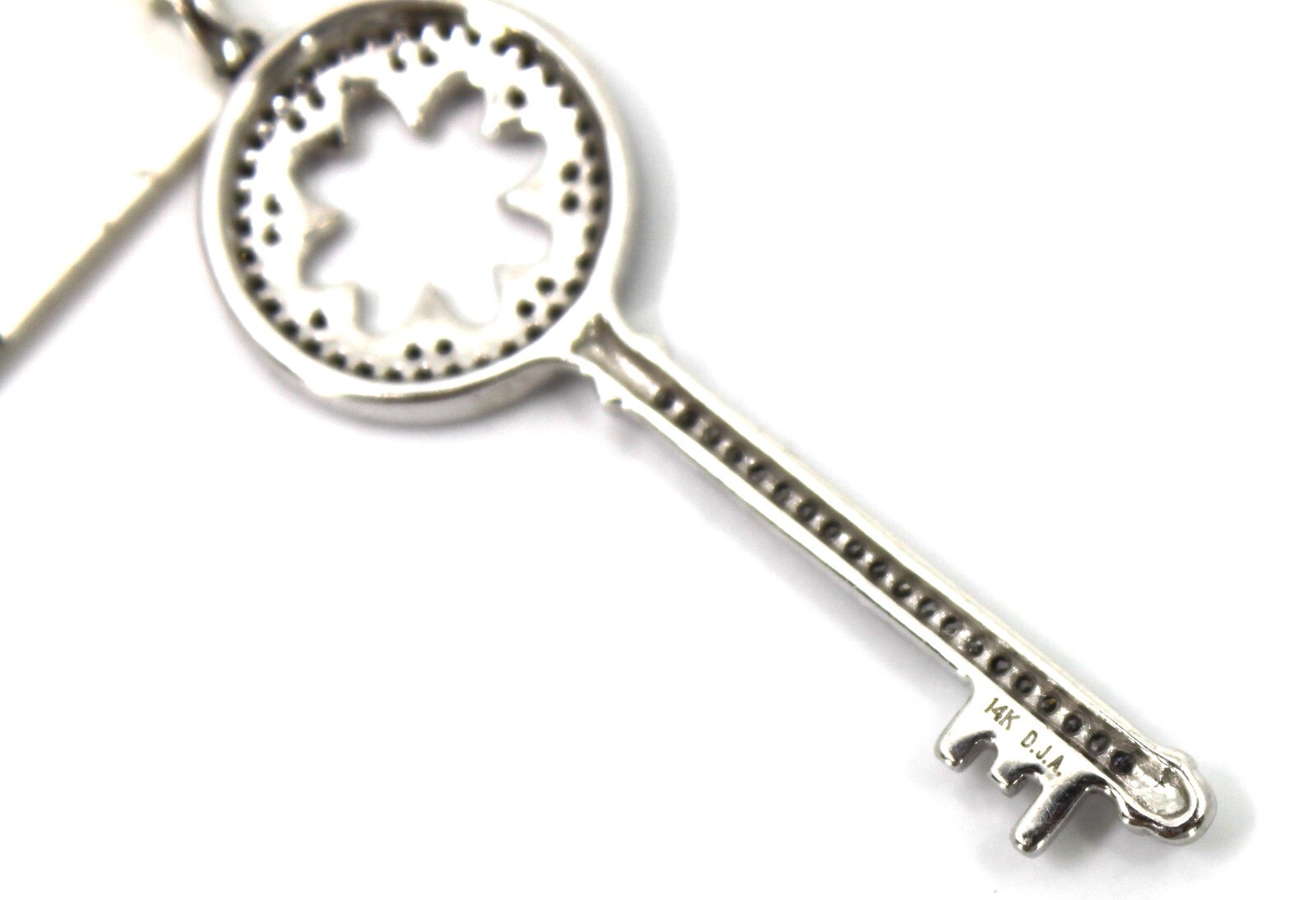 Diamond Key Pendant in 14k Solid White Gold Sign D.J.A
