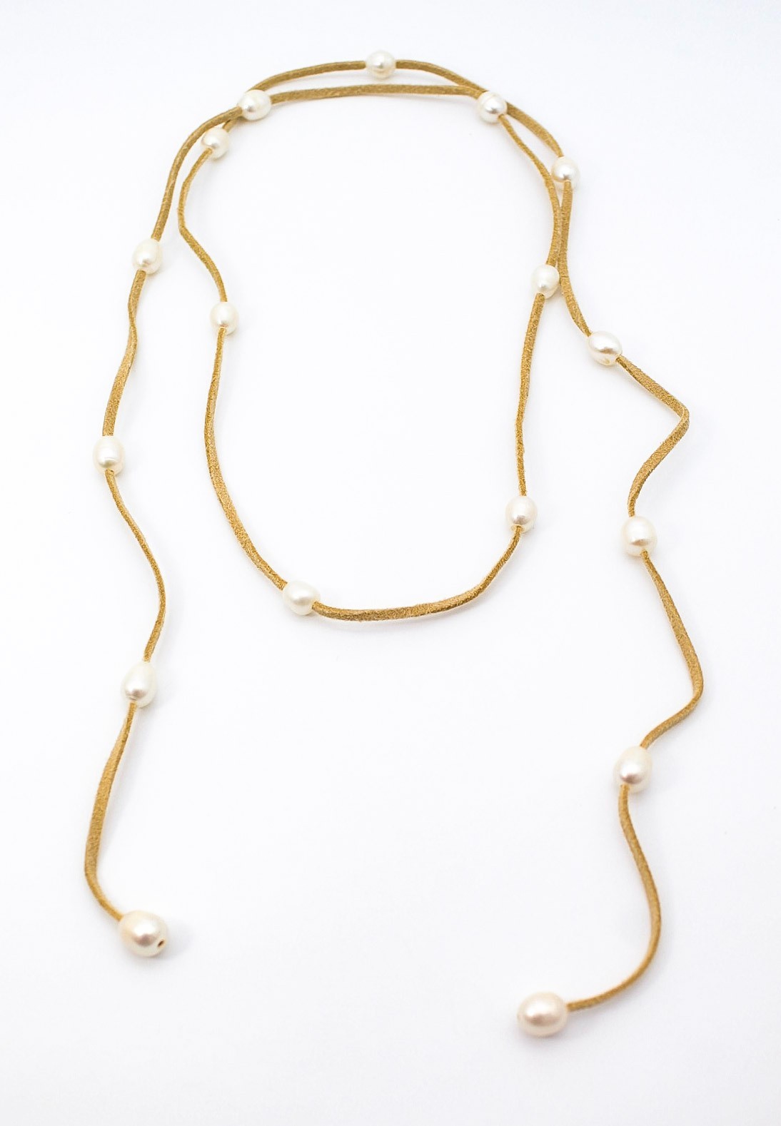 Minimalist Freshwater Natural Pearl Leather Wrap Long Necklace 52″