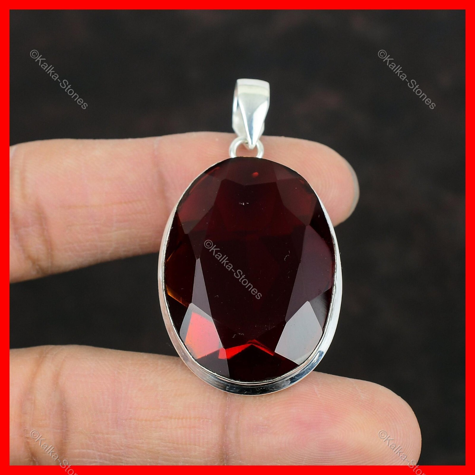 Black Friday Sale Oval Natural Mozambique Garnet Wife Pendant Jewelry 925 Silver