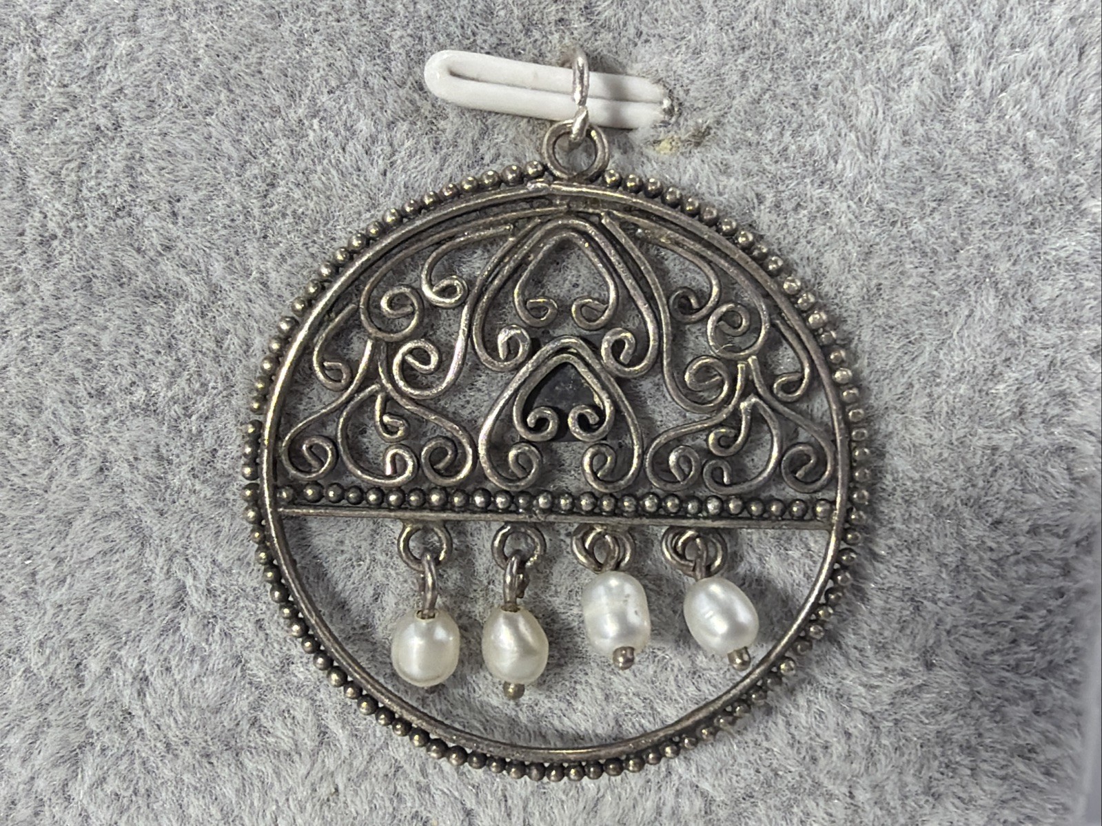 Sterling Silver Filigree Circle Pendant with Freshwater Pearl Drops ATI ID 925