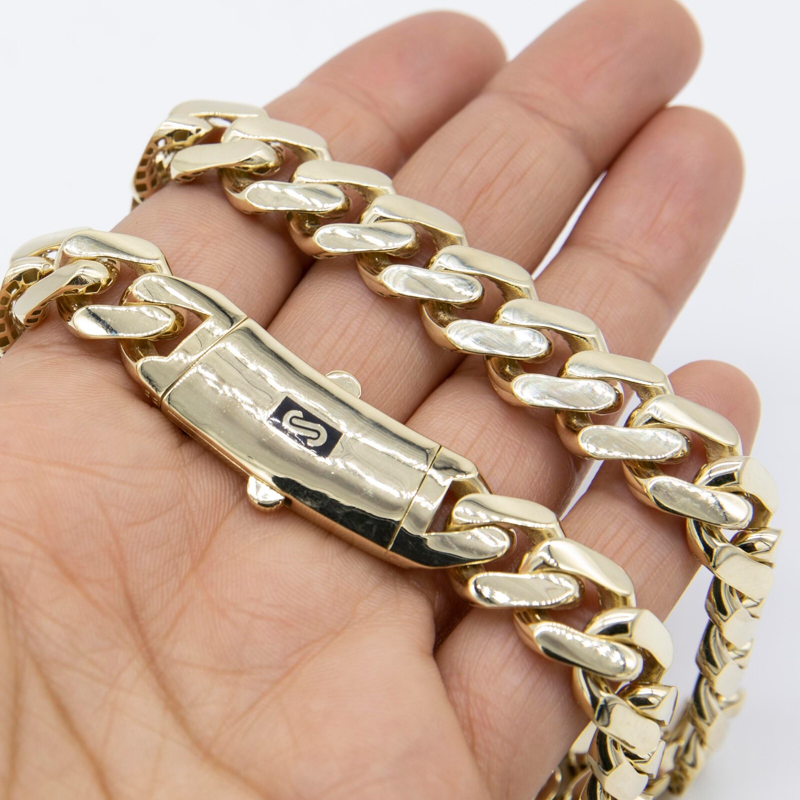 13mm Mens Miami Cuban Royal Link Chain Necklace Box Clasp Real 10K Yellow Gold