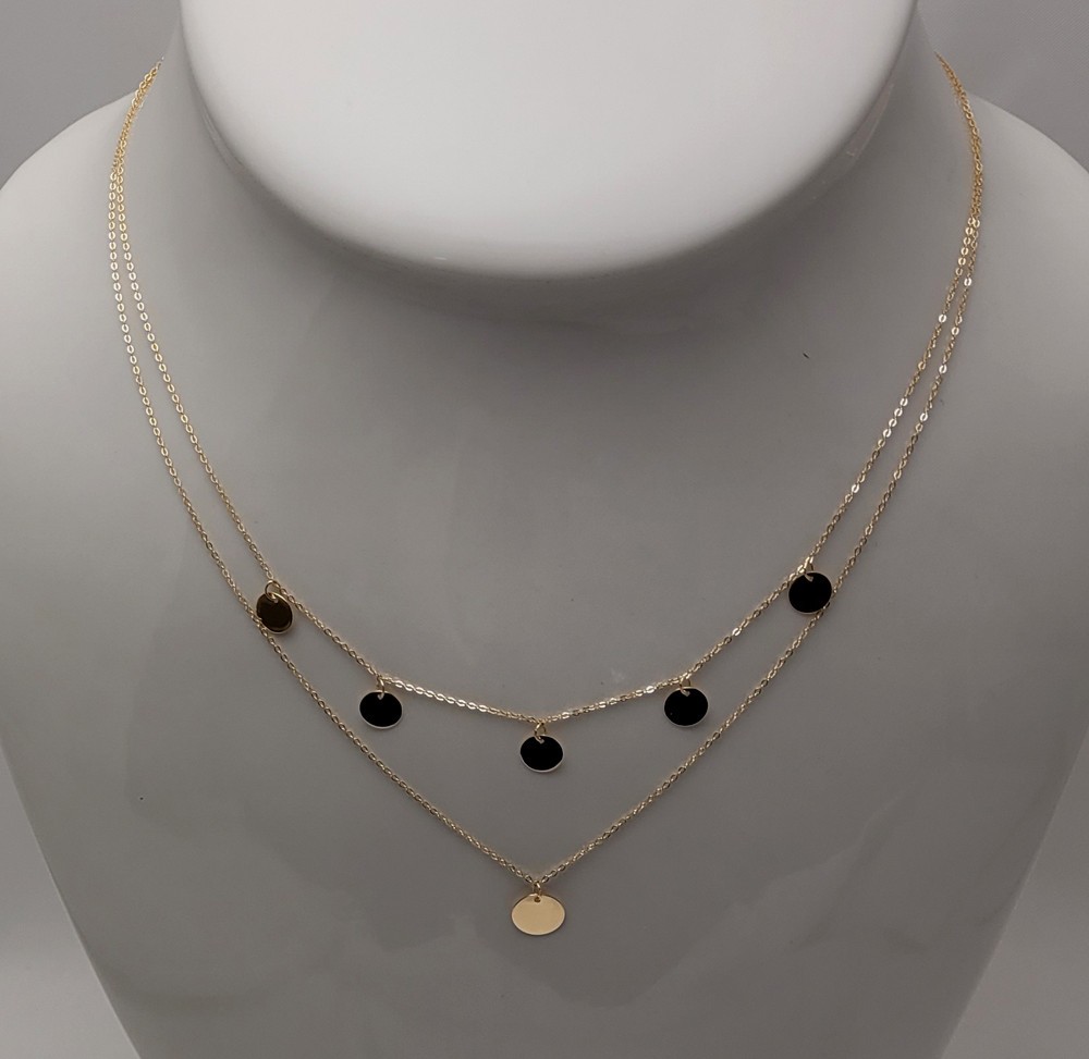 New 14K Yellow Gold Layered Disc Necklace