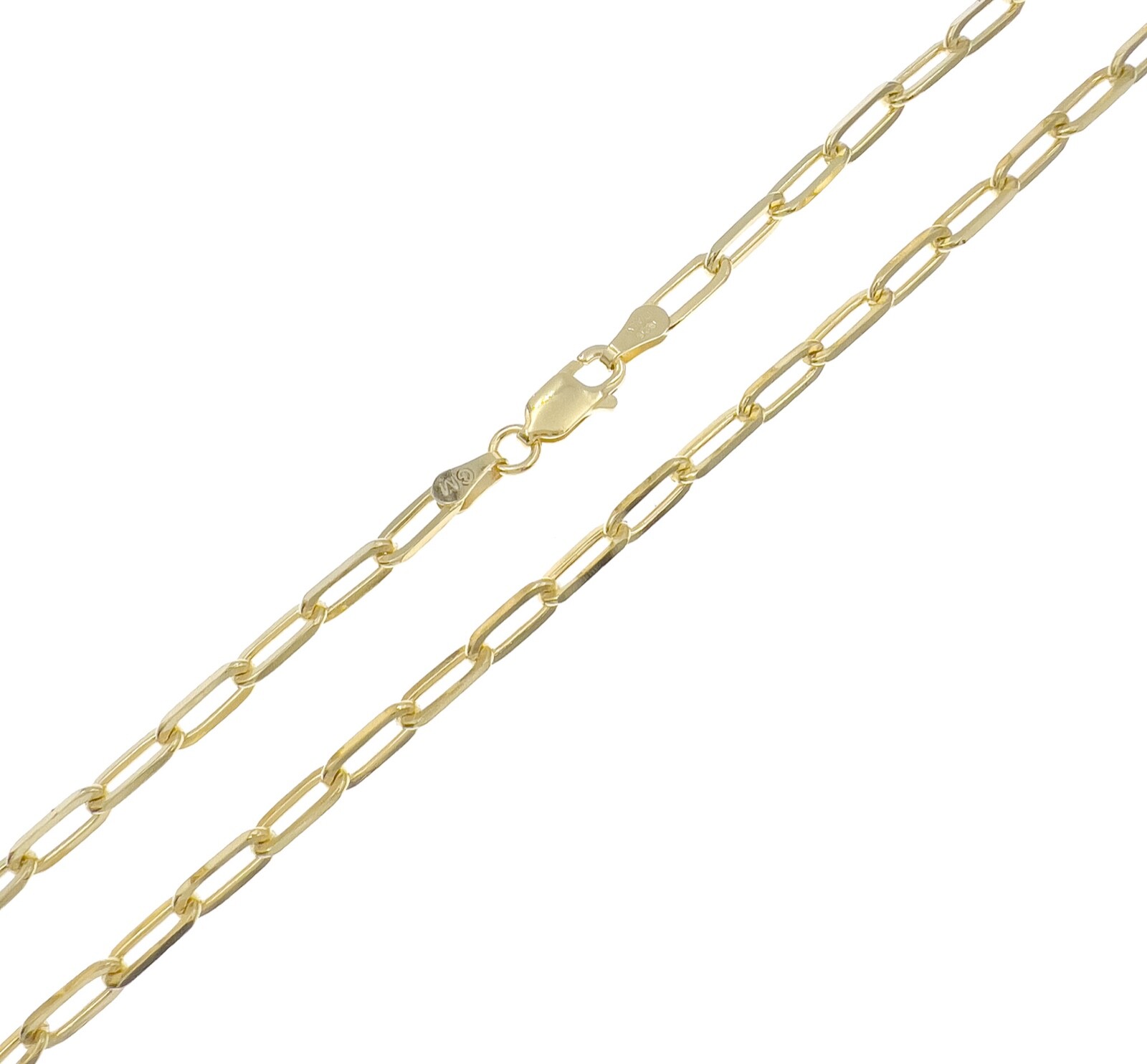 Paper Clip Chain Necklace 3mm 925 Sterling Silver Gold Plated
