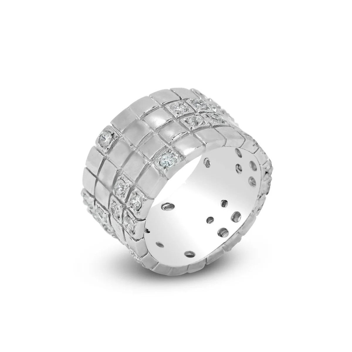 Sterling Silver 925 Rhodium Plated Clear CZ Grid Ring Size 5-9