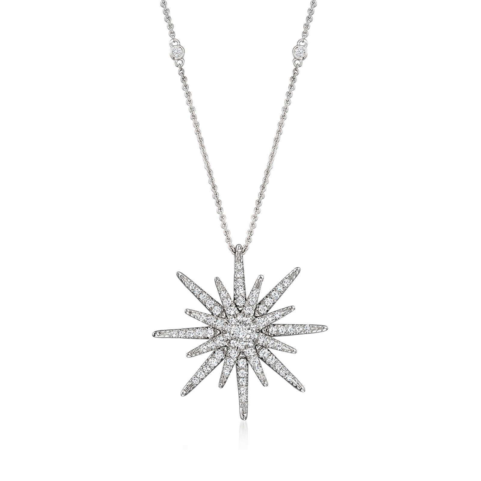 Ross-Simons 0.75 ct. t.w. Diamond Starburst Necklace in Sterling Silver