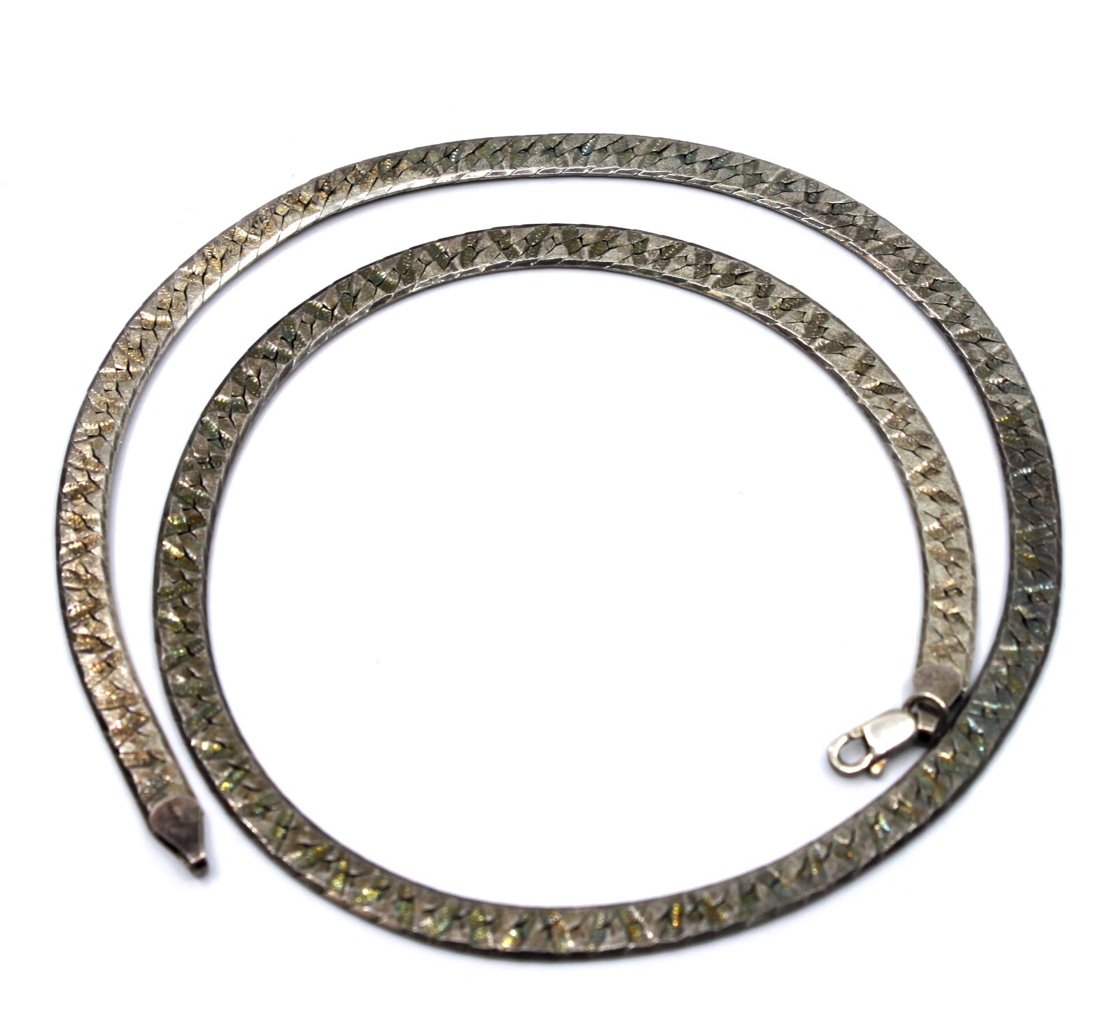 Sterling Silver Sign MR Woven Textured Flat Chain Necklace 18″inch