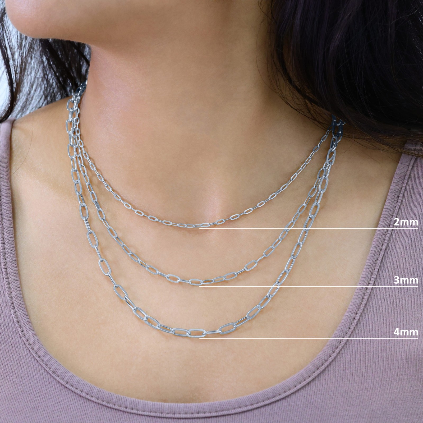 10k White Gold Paperclip 2mm-7mm Chain Oval Cable Necklace Mens Womens 16″-24″