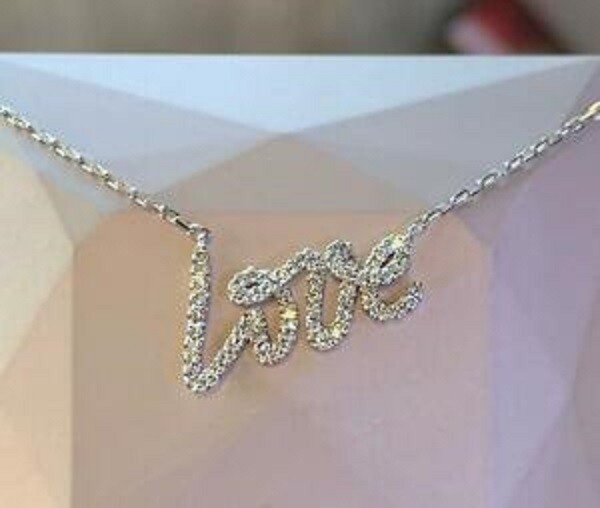 1.40Ct Pave Love Pendant, Diamond Love Necklace 14K Yellow Gold Over Free Chain