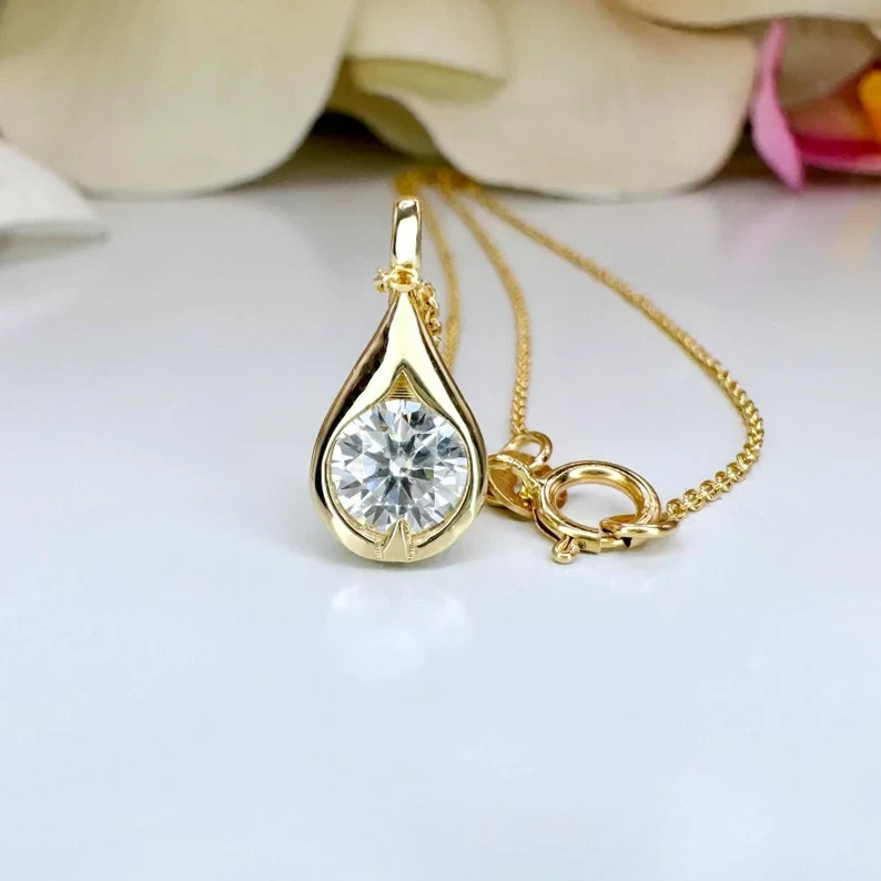 14K White Gold Pendant 2.00 CT Round-Cut Lab Grown Diamond EF/VS1 IGI NO Chain