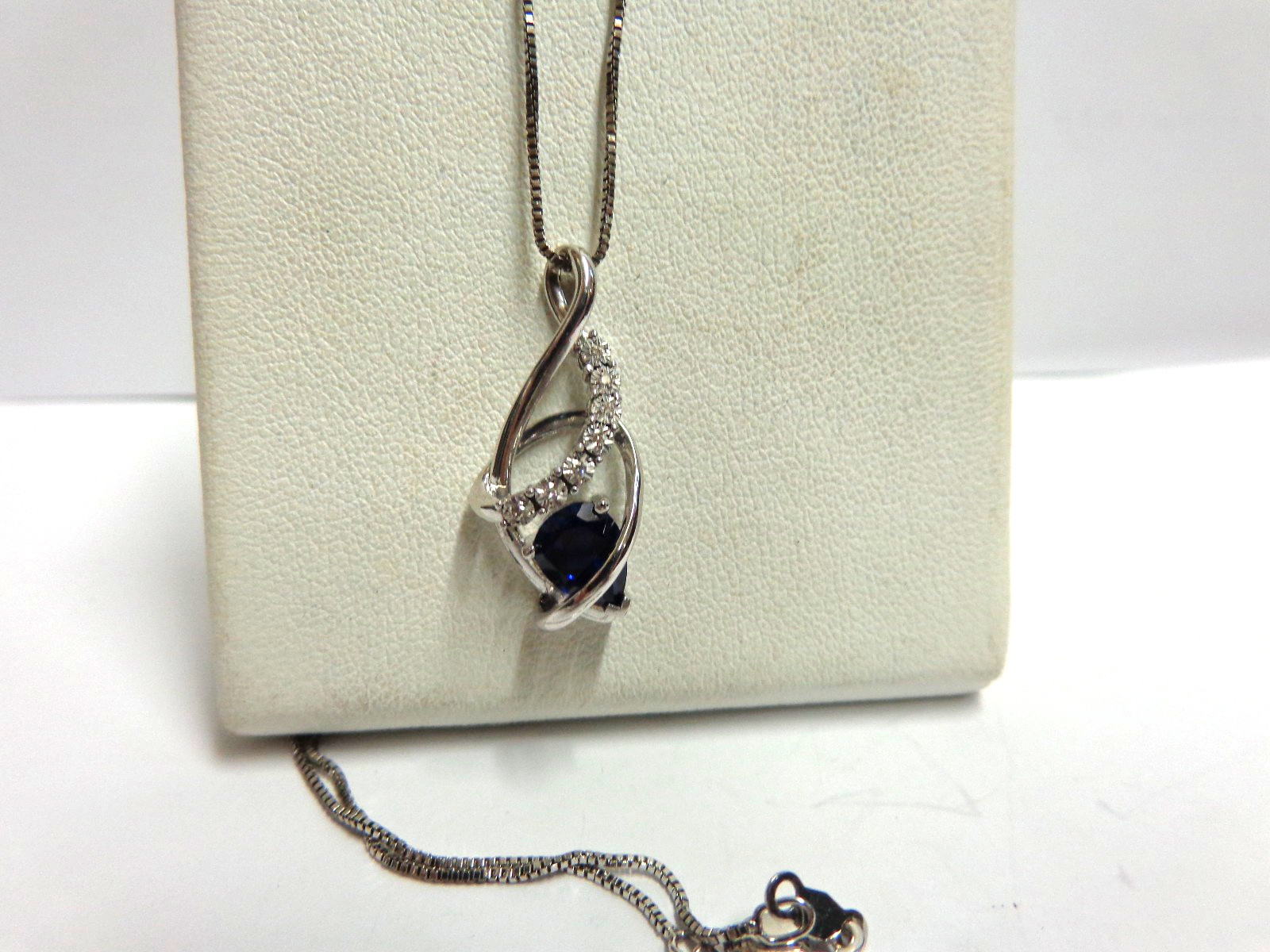sterling silver sapphire/diamond necklace sz 18 in lg wgt 4.4 grams by GJ tcw.57