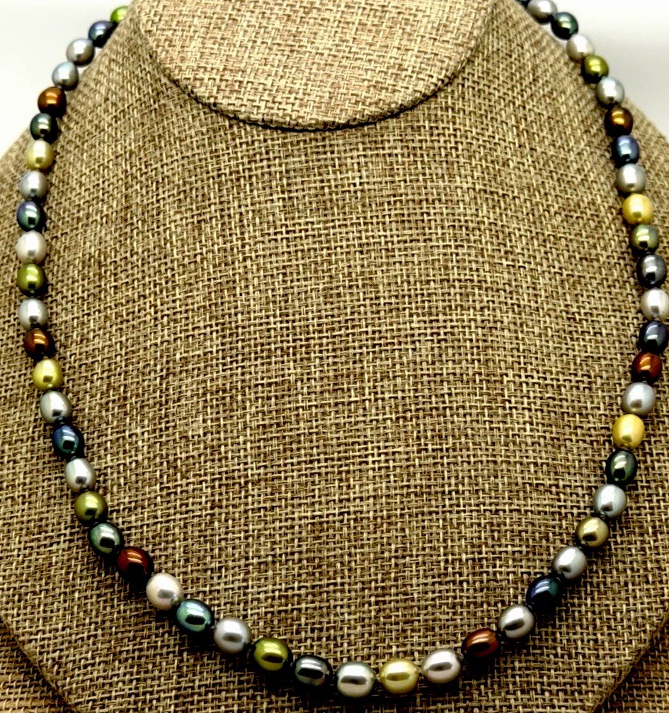 Honora STERLING SILVER MULTI COLOR METALLIC LOOK PEARL 7MM 20″ NECKLACE NWT