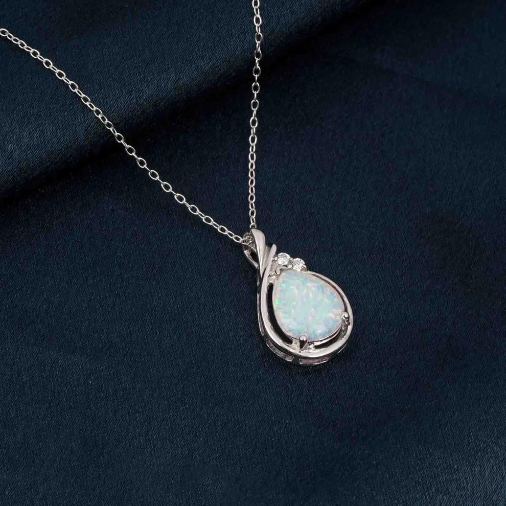 Lab Created Opal and moissanite Necklace 925 Silver Pendant With Chain Necklace