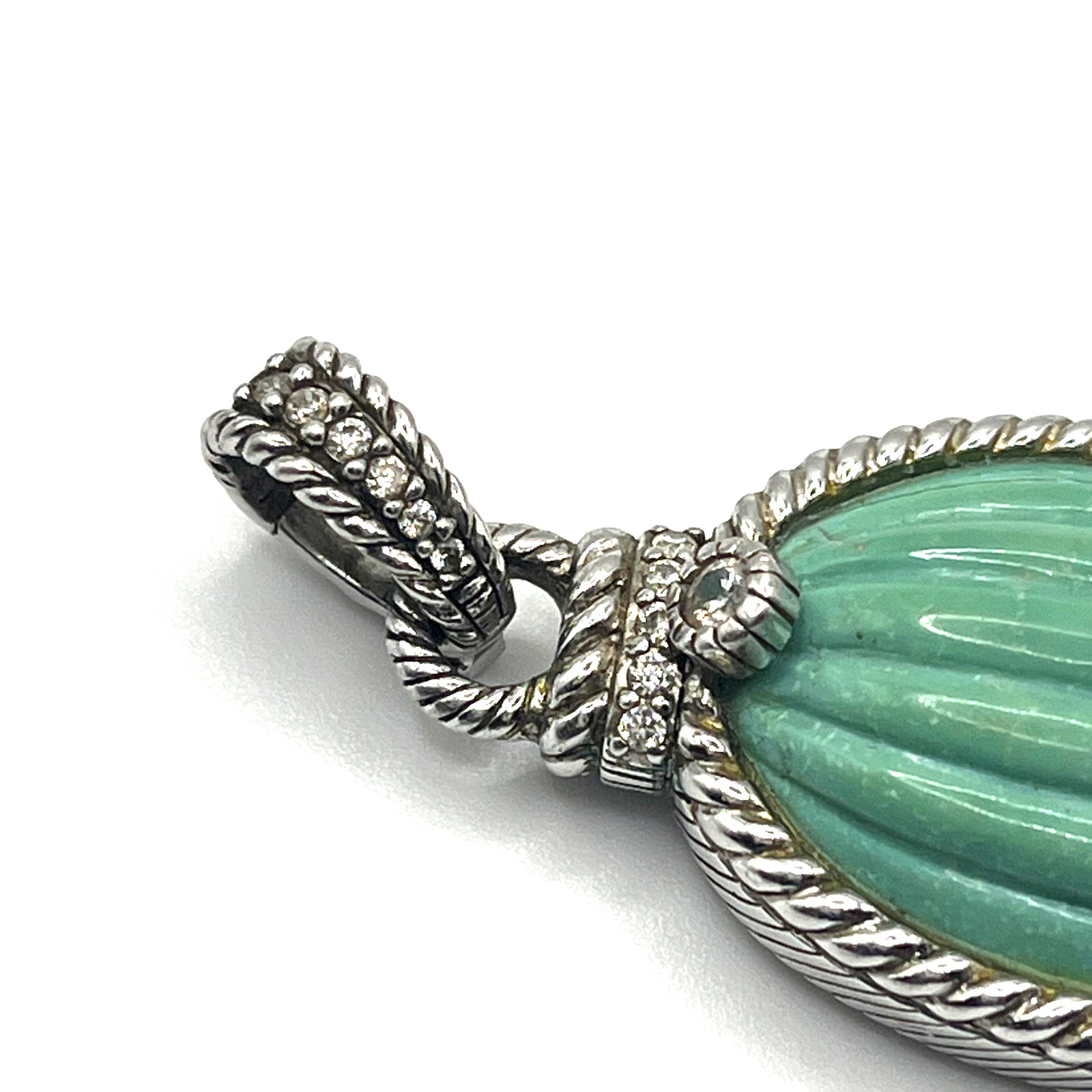 Judith Ripka Enhancer Pendant 2″ Turquoise Carved Diamonique Twist Sterling 925