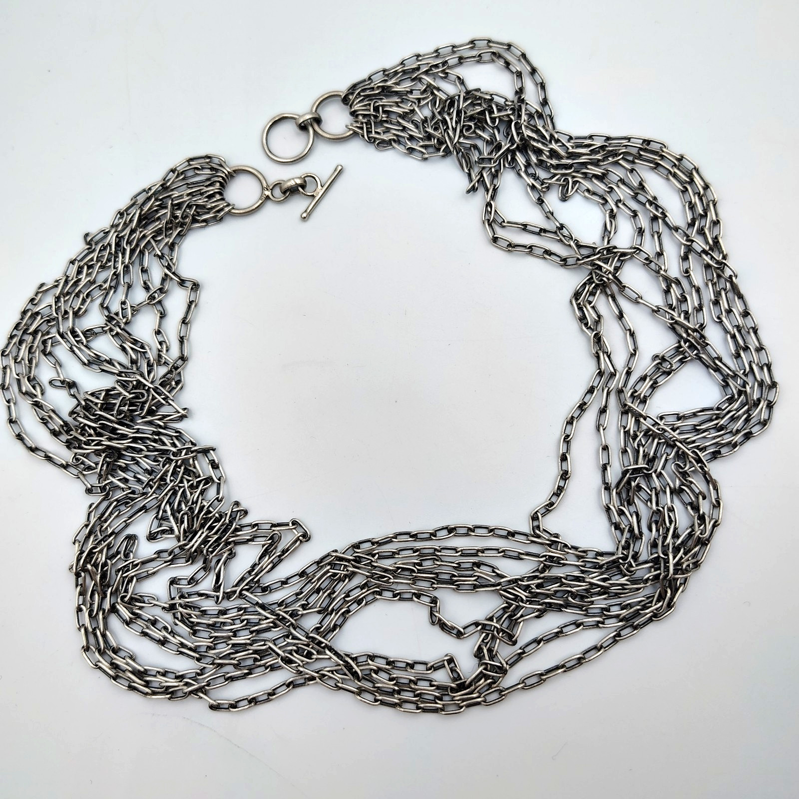 Samuel B Behnam Sterling Silver 925 10 Strand Paper Clips Link Necklace 20″