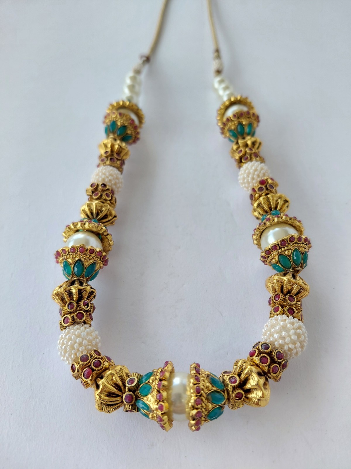 Vintage Necklace Kundan Polki Traditional Indian Wedding Gold Tone Multicolor