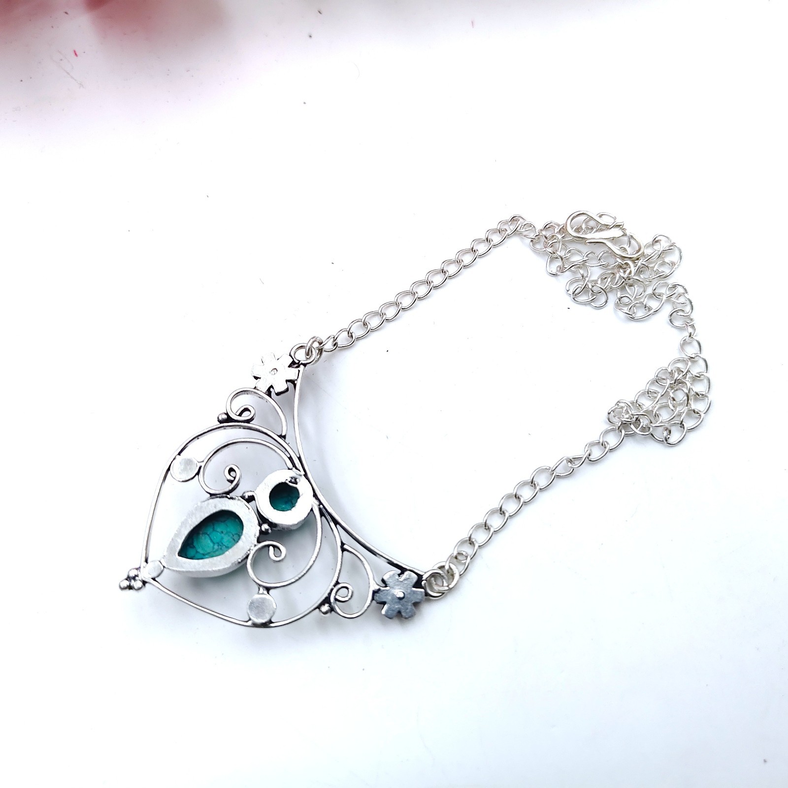 Blue Turquoise Gemstone Handmade 925 Sterling Silver Jewelry Necklace Sz-17-18″