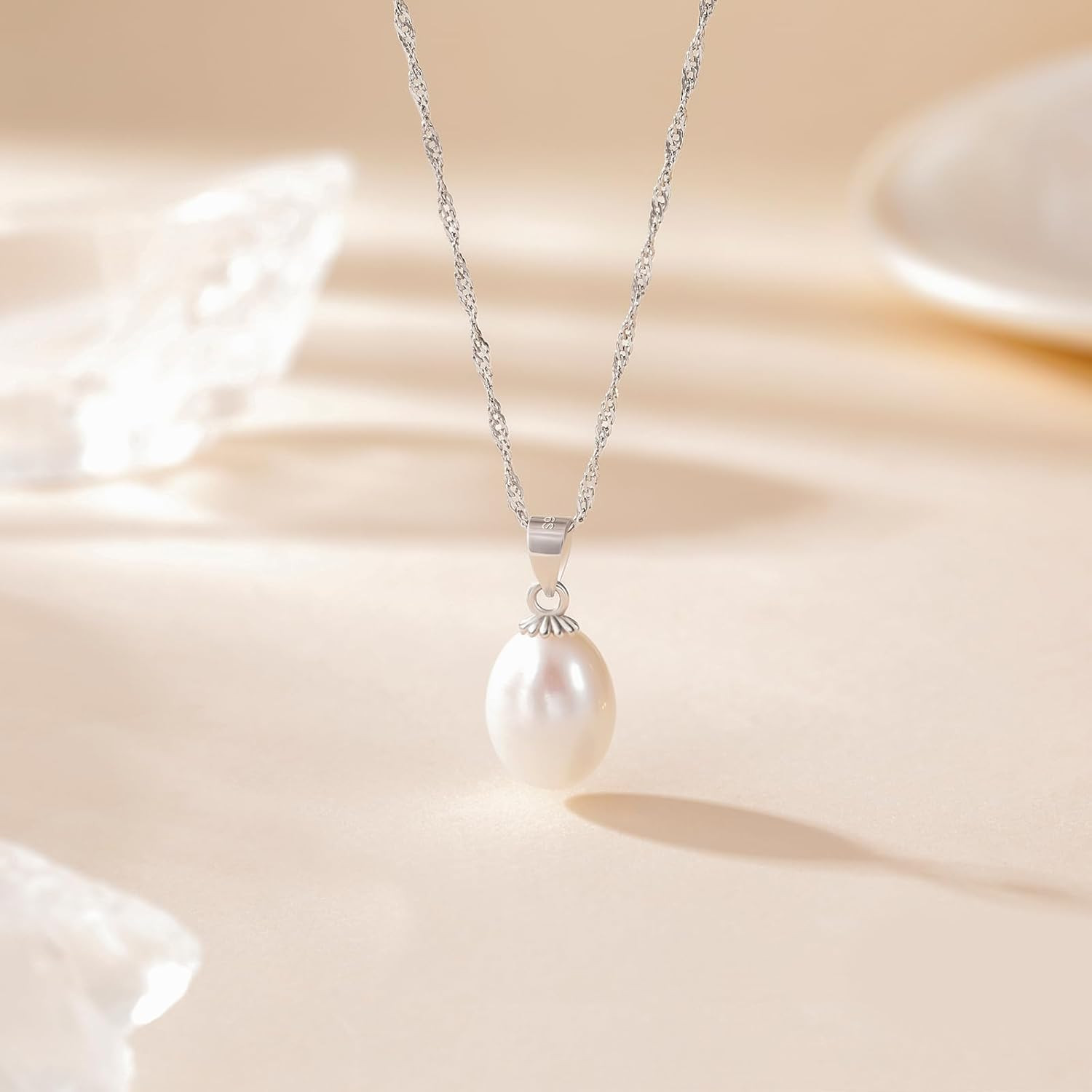Pearl Necklaces for Women Trendy 925 Sterling Silver Freshwater Cultured Single