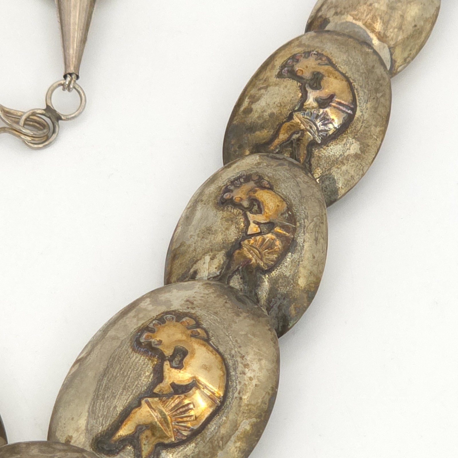 NA 925 Silver Native American Pillow Bead Necklace Kokopelli Signed SVY 23.5″