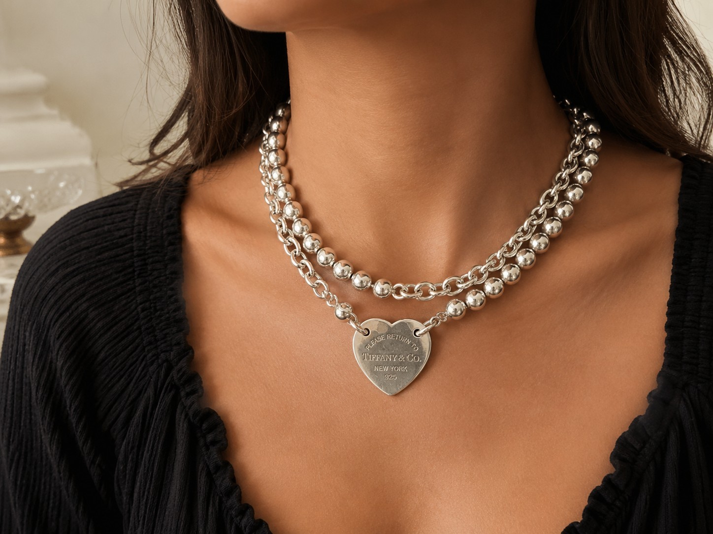 Tiffany & Co. Return to Tiffany Heart Tag Wrap Necklace 925 Silver 32” Rare