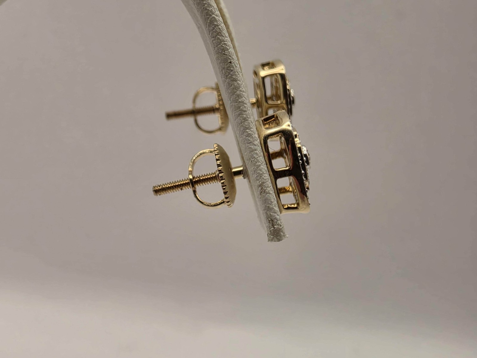 10K Yellow Gold Diamond Cluster Stud Earrings Pave Natural Diamond Square Cushio