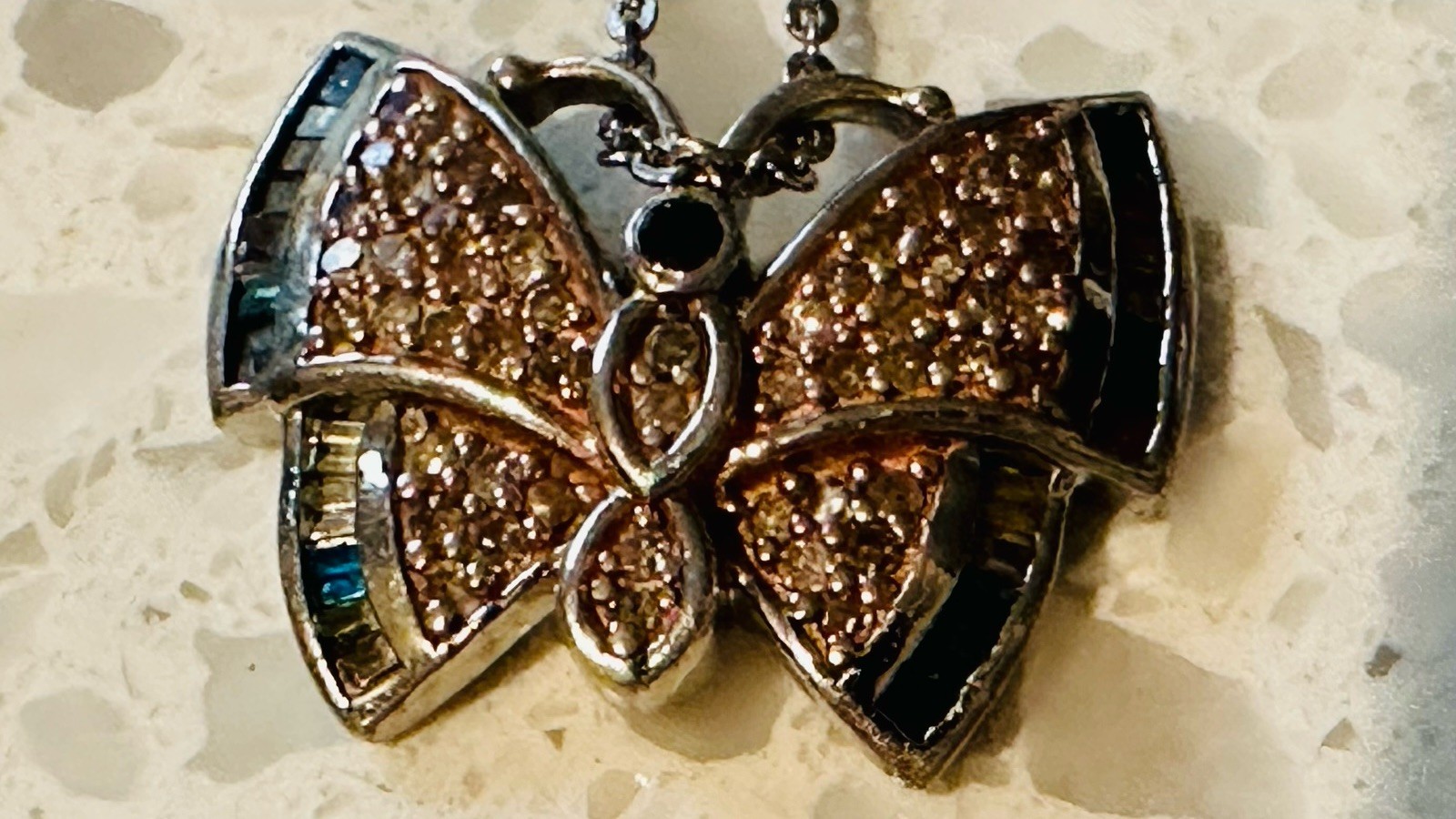 Designer GP Sterling Multicolor Diamond Butterfly Pendant On 20” Chain