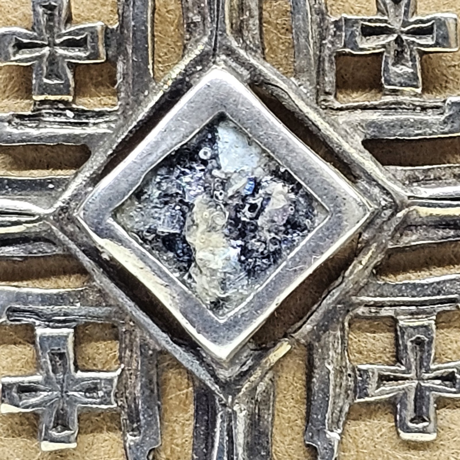 925 Sterling Silver Pendant Jerusalem Cross With Roman Glass