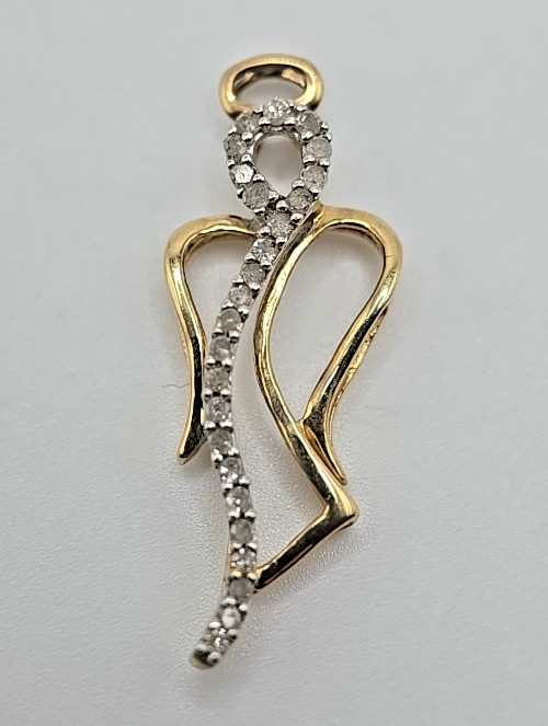 Vtg Heng Ngai 10k Yellow Gold Diamond Angel Pendant 1.54g Two-Tone Signed HN